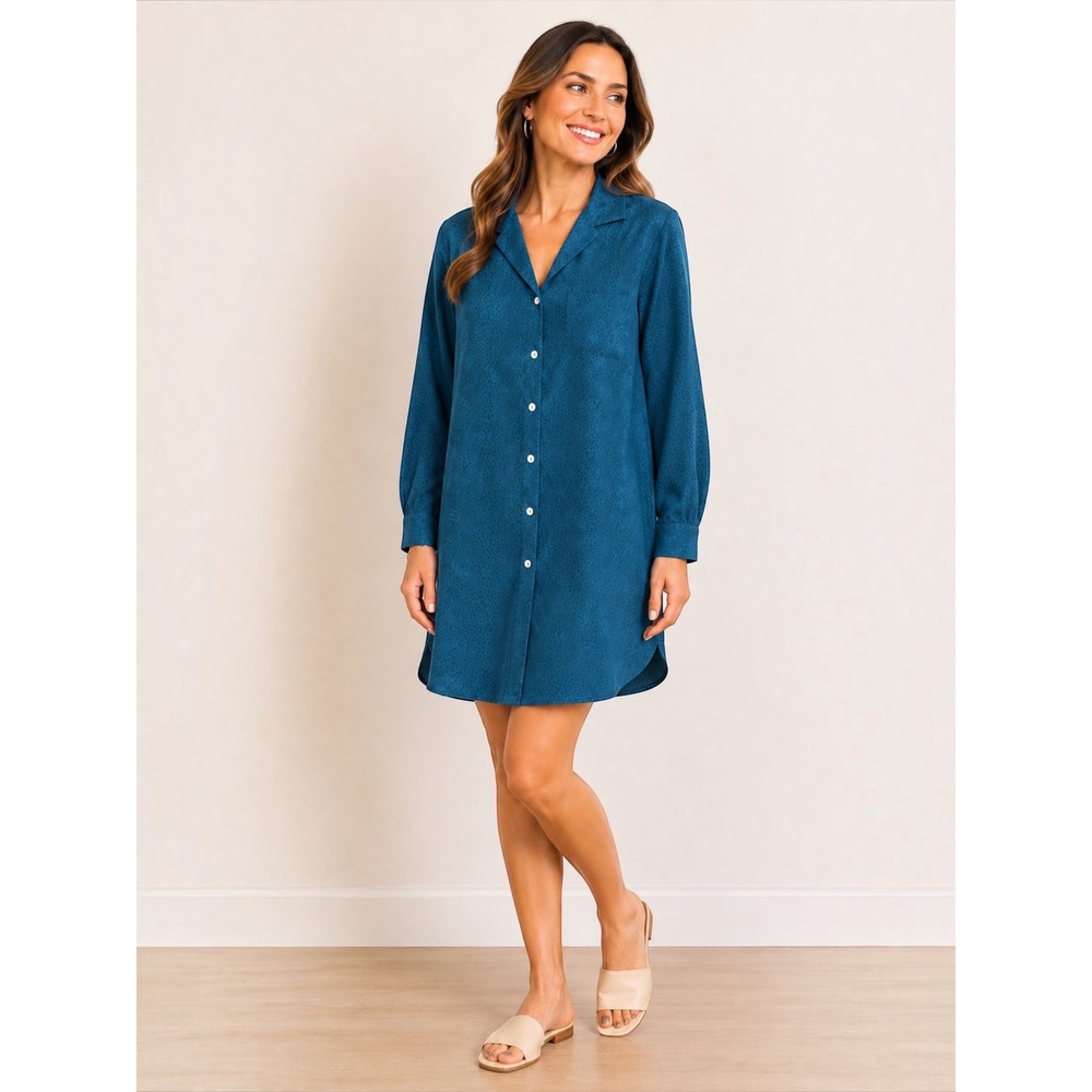 The Territory Ahead 100% Silk Jacquard Snakeskin Button Down Tunic Shirt Blue XL